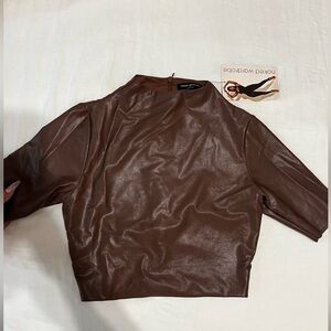 Naked Wardrobe Chocolate Faux Leather Top
